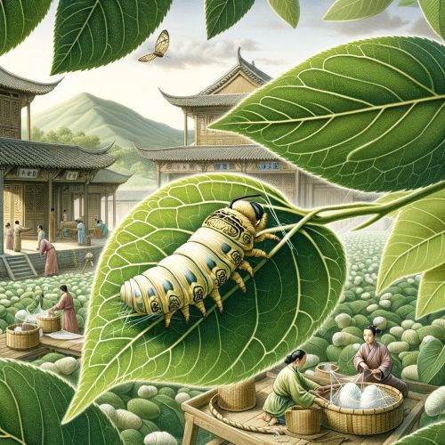 Silkworm spinning its cocoon in an ancient Chinese setting.jpg